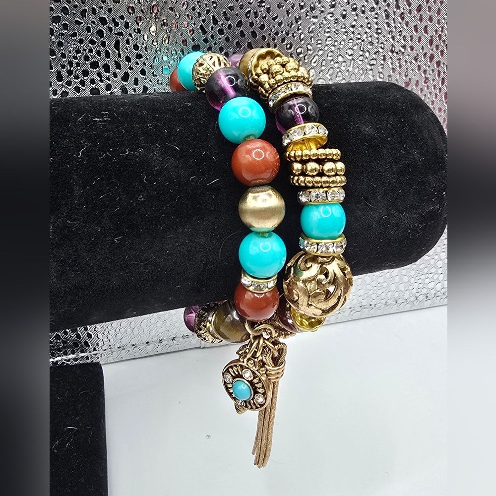 RJ Graziano Multicolor Beaded Stretch Bracelet Set with Charms